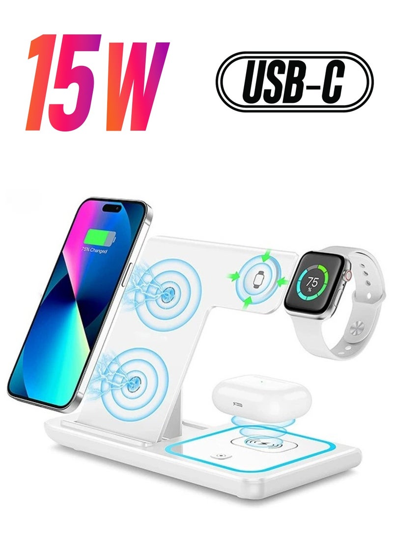 Generic - Wireless Charging Station, 3 in 1 Foldable Wireless Charger Stand, Wireless Charging Stand for iPhone & Samsung Series, Apple Watch, and Qi-Certified Phones - Image 1