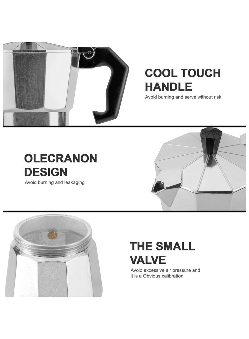 مخطوطات ماكينة صنع الاسبريسو الفضية المصنوعة من الألومنيوم، ماكينة صنع القهوة بموقد موكا، ماكينة صنع القهوة موكا للغاز أو الموقد الكهربائي، ماكينة صنع القهوة الإيطالية الكلاسيكية، 3 أكواب (150 مل)) - Image 5