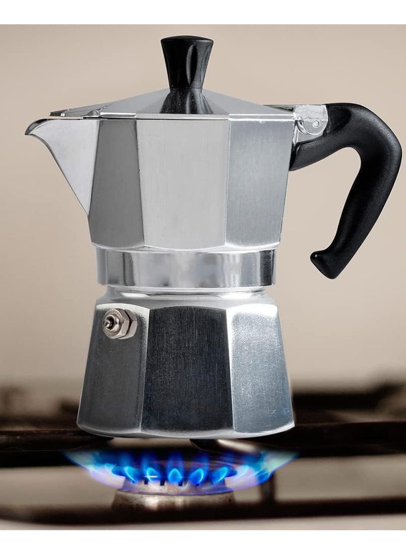 مخطوطات ماكينة صنع الاسبريسو الفضية المصنوعة من الألومنيوم، ماكينة صنع القهوة بموقد موكا، ماكينة صنع القهوة موكا للغاز أو الموقد الكهربائي، ماكينة صنع القهوة الإيطالية الكلاسيكية، 3 أكواب (150 مل)) - Image 2