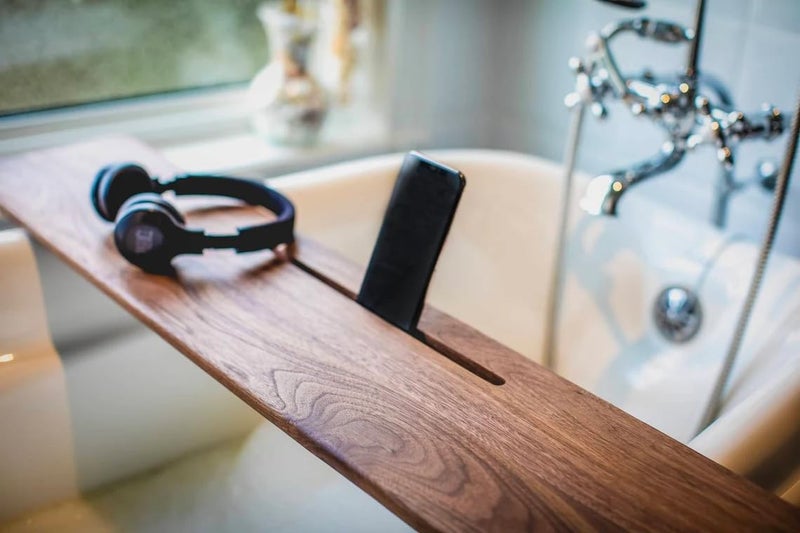 RuPS Premium Finished Solid Wood Bathtub Tray/Bath Caddy for Bathroom, Pool, Spa House, Light Weight Practical Tub Tray with Mobile/Tablet Holder (Small) - Image 4