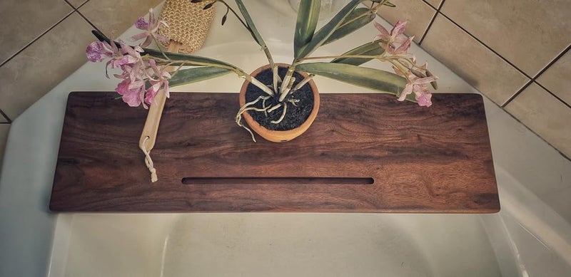 RuPS Premium Finished Solid Wood Bathtub Tray/Bath Caddy for Bathroom, Pool, Spa House, Light Weight Practical Tub Tray with Mobile/Tablet Holder (Small) - Image 1
