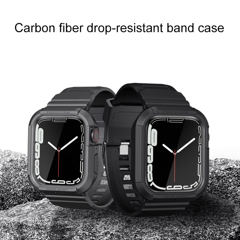 erorex Carbon Fiber Tpu Integrated Watch Band For Apple Watch Se 2023 44Mm(Black) - Image 3