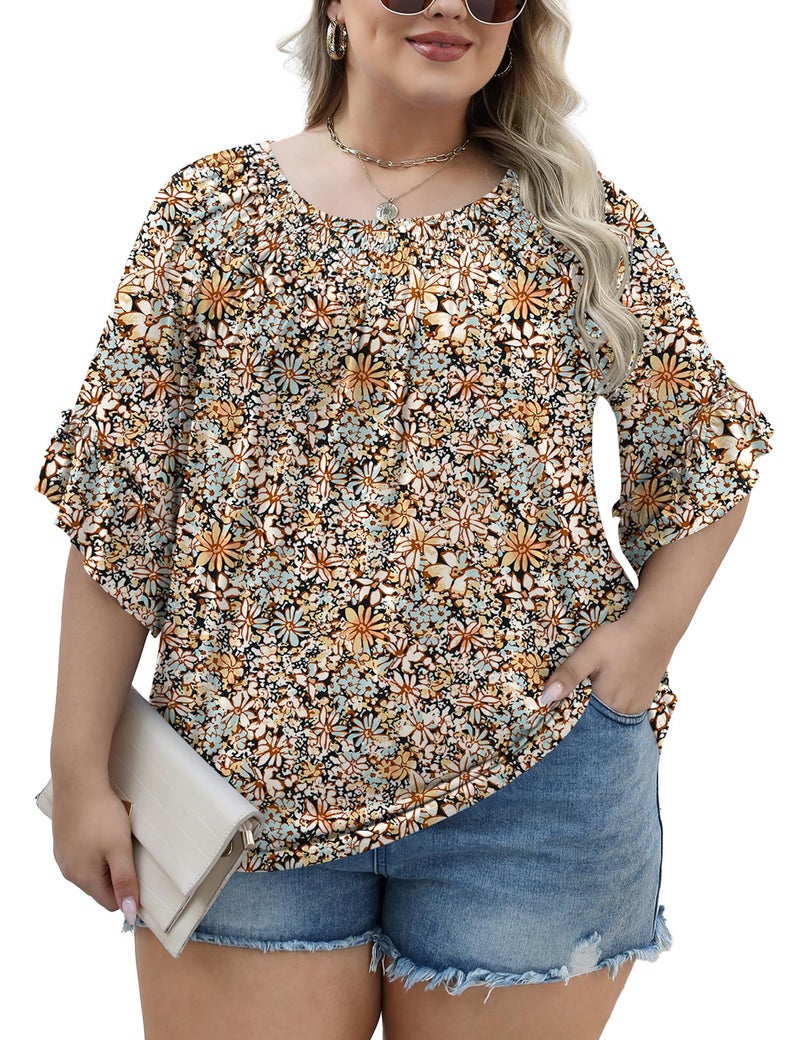Micoson Plus Size 3/4 Sleeve Tops for Women Half Sleeve Shirts Dressy Casual Crewneck Tunics Plus Work Tops Business Elegant Top - Image 4