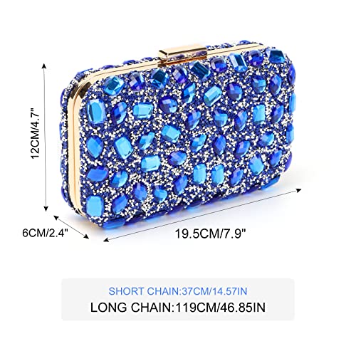 Fecialy Clutch Purses For Women Crystal Evening Bag Gemstone Handbag Formal Rhinestone PurseS For Wedding Party,Blue - Image 2