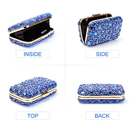 Fecialy Clutch Purses For Women Crystal Evening Bag Gemstone Handbag Formal Rhinestone PurseS For Wedding Party,Blue - Image 3
