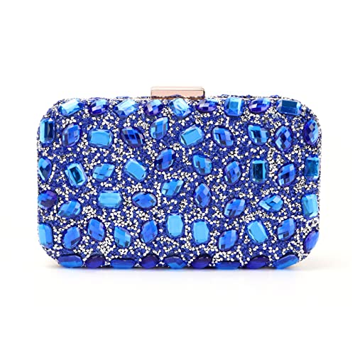 Fecialy Clutch Purses For Women Crystal Evening Bag Gemstone Handbag Formal Rhinestone PurseS For Wedding Party,Blue - Image 1