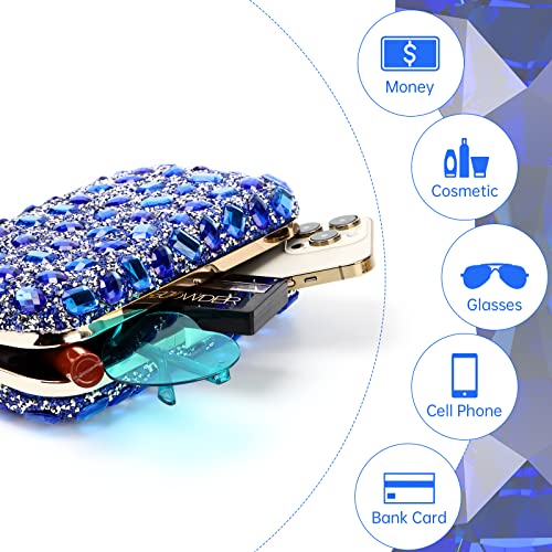 Fecialy Clutch Purses For Women Crystal Evening Bag Gemstone Handbag Formal Rhinestone PurseS For Wedding Party,Blue - Image 5