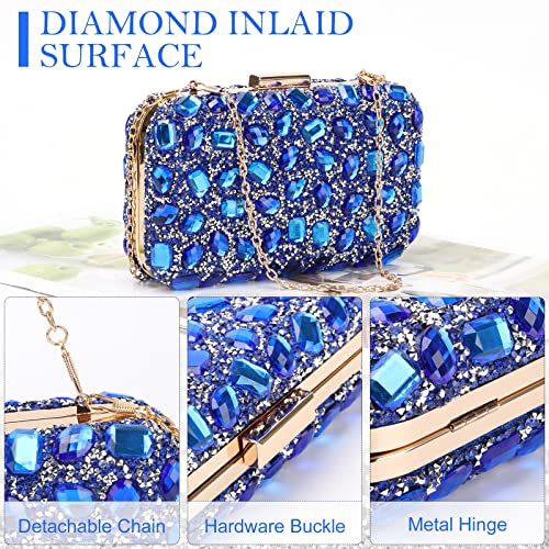 Fecialy Clutch Purses For Women Crystal Evening Bag Gemstone Handbag Formal Rhinestone PurseS For Wedding Party,Blue - Image 4
