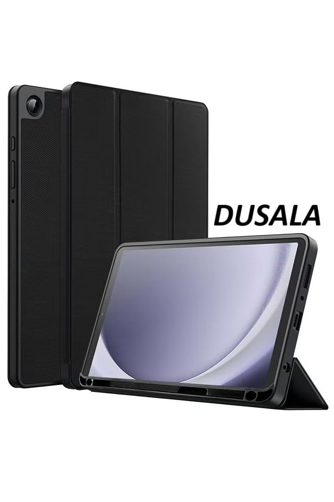 DUSALA (for Samsung Galaxy Tab A9) Folio Case Lightweight Slim Leather Cover with Pen Slot Shockproof Back Stand Cover Auto Wake/Sleep Black - Image 1