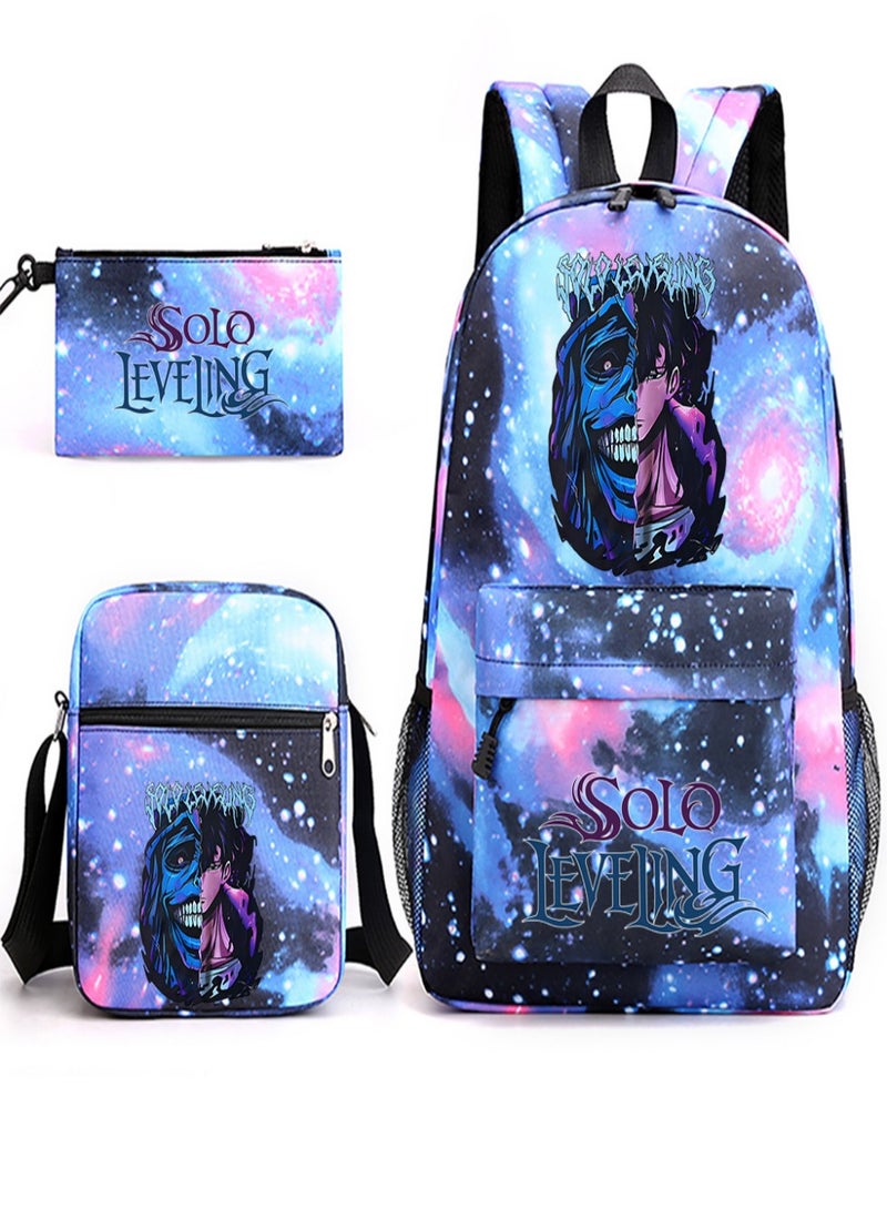 Solo leveling Children Backpack Schoolbag Teen Student School Book bag with Lunch Box Pen Case 3 in 1 for Kids