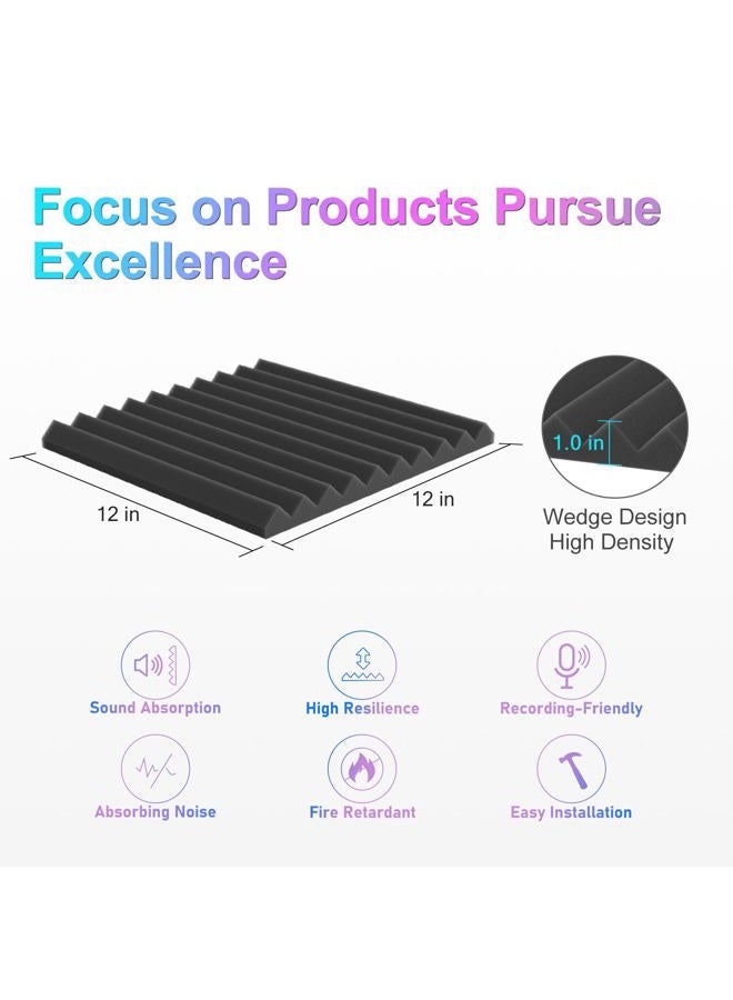 Jber 12 Pack Acoustic Foam Panels, 1" X 12" X 12" Studio Soundproofing Wedges Fire Resistant Sound Proof Padding Acoustic Treatment Foam (Black) - Image 3
