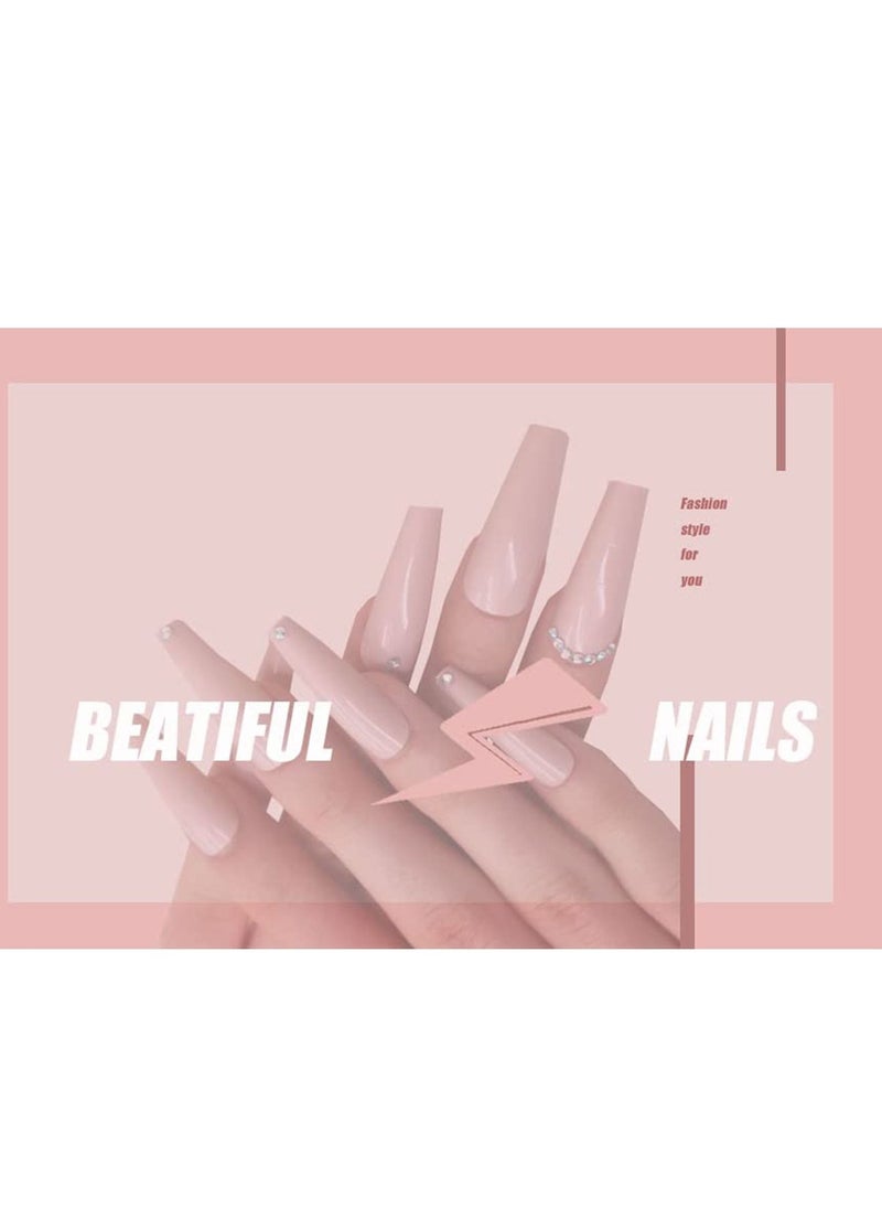 SYOSI Extra Long Fake Nails 24pcs Coffin False Nails Glossy Full Cover Press on Nails Bling Rhinestone Artificial False Nail Tips for Women and Girls Pink  - Image 4