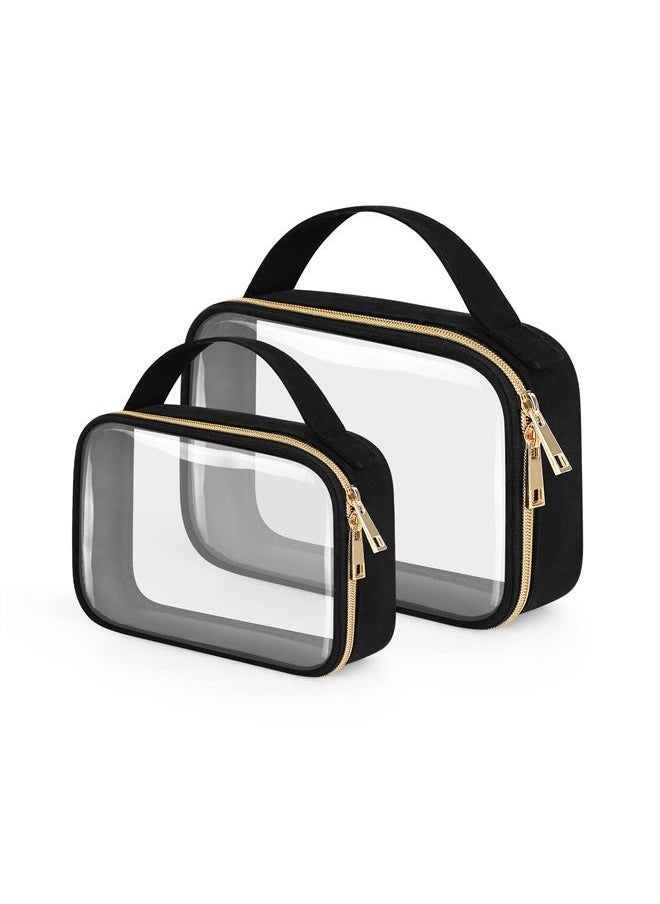 Wedama TSA Approved Toiletry Bags, 2 Pack Clear Makeup Bags with Handles, Large Opening Clear Toiletry Bags, PVC Clear Cosmetic Bags for Women and Men, Clear Cosmetic Bags with Double Zipper, Black  - Image 1