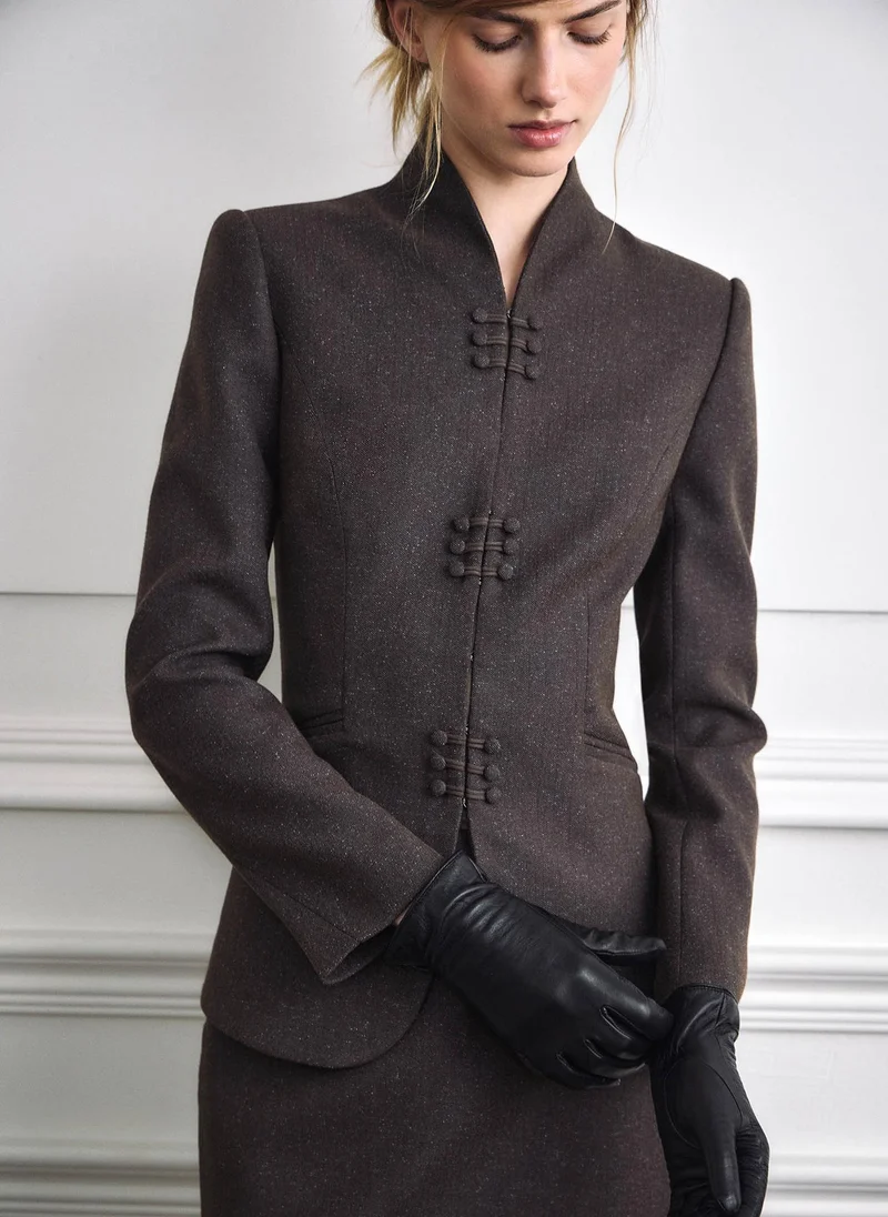 Lichi  Single-breasted jacket with a high collar and hidden fastening for Women | Best Price UAE