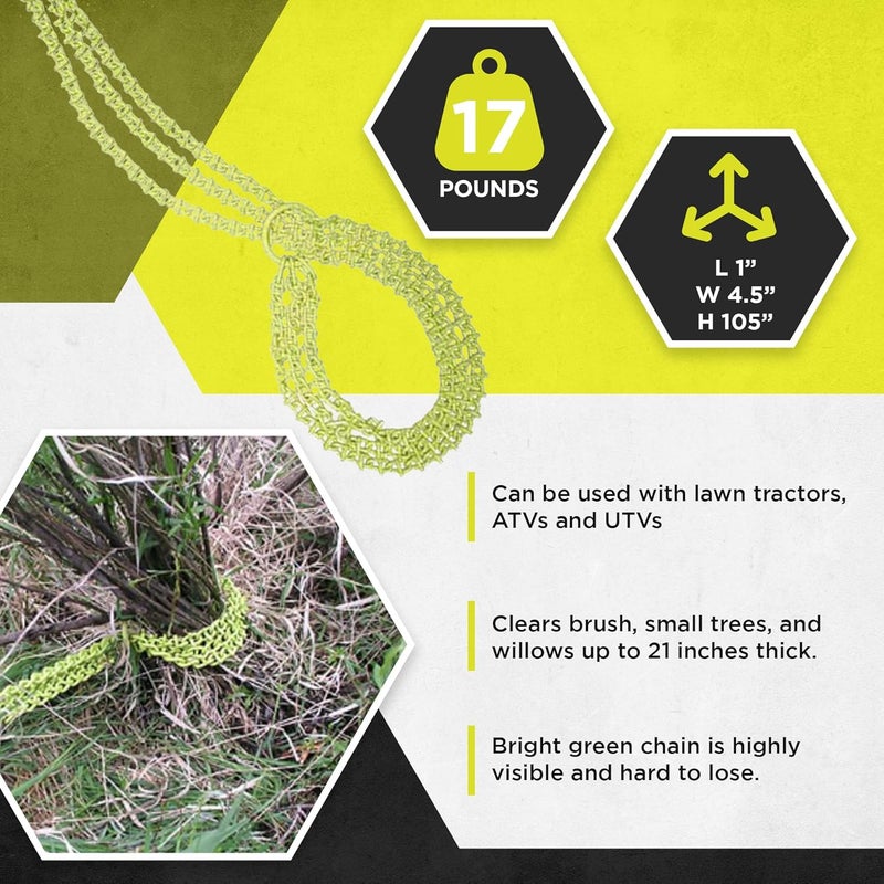Brush Grubber Heavy Duty Shrub Clump Tree Log Metal Chain Grubber Tool, Use with ATVs and UTVs, Green - Image 2