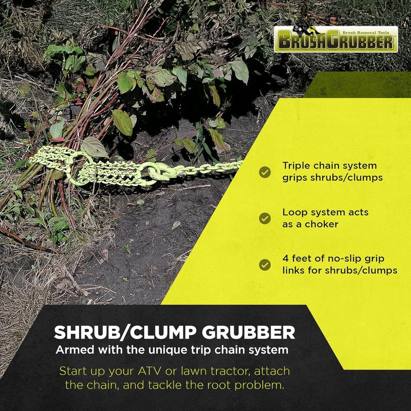 Brush Grubber Heavy Duty Shrub Clump Tree Log Metal Chain Grubber Tool, Use with ATVs and UTVs, Green - Image 1