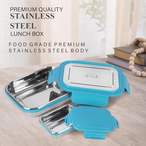 inKitch Leak-Proof Lunch Box for Kids | Air Tight Tiffin Box | Stainless Steel Tiffin Box for Kids, Adults, Office, School, and Picnic/Food Grade/Easy to Carry (750ml 1pc + 120ml 1 Pc) - Image 3