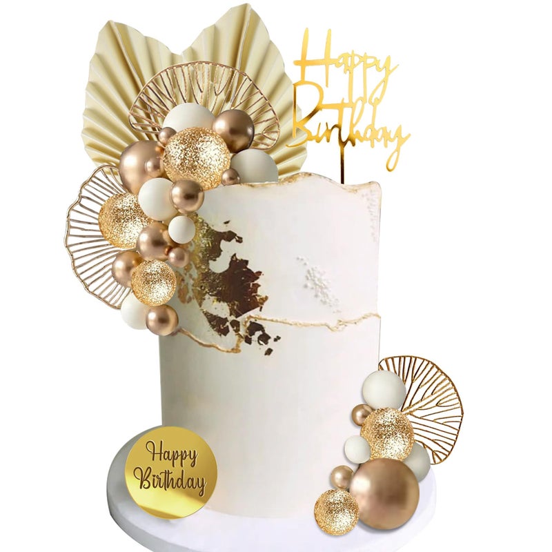 LEFUBABY White Gold Balls Cake Toppers Balls Birthday Cake Decorations for Birthday Boho Wedding Baby Shower Party Decoration White Gold - Image 2