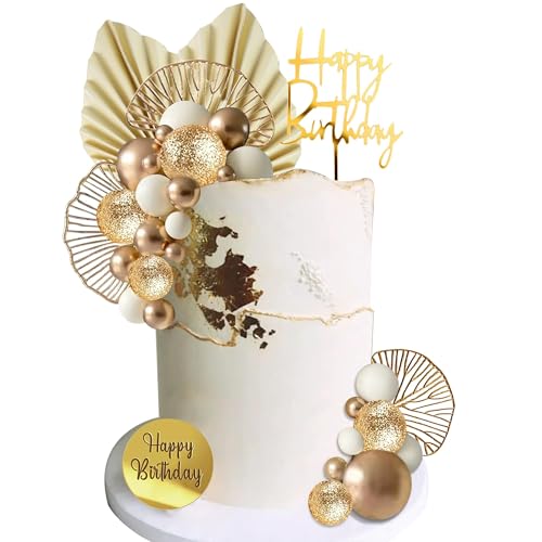 LEFUBABY White Gold Balls Cake Toppers Balls Birthday Cake Decorations for Birthday Boho Wedding Baby Shower Party Decoration White Gold - Image 1