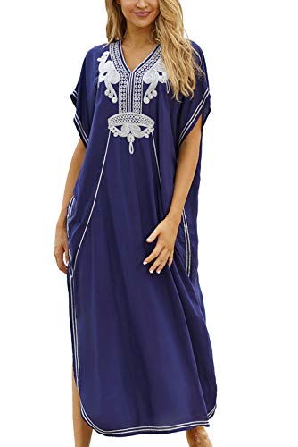YouKD Summer Embroidered Floral Loose Caftan Boho Beach Cover Up Dress Plus Size Robe for Women - Image 4
