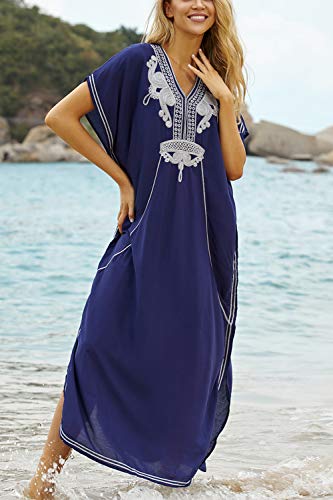 YouKD Summer Embroidered Floral Loose Caftan Boho Beach Cover Up Dress Plus Size Robe for Women - Image 5