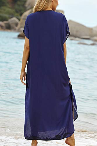 YouKD Summer Embroidered Floral Loose Caftan Boho Beach Cover Up Dress Plus Size Robe for Women - Image 3