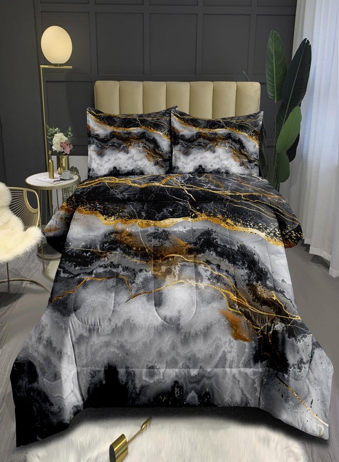 CCoutueChen Black Grey Marble Comforter Set Queen Size Gold Glitter Marbling Bedding for Kids Teens Adult Bedroom Watercolor Grey Bedding Comforter Sets Modern Marble Aesthetic Down Comforter - Image 2