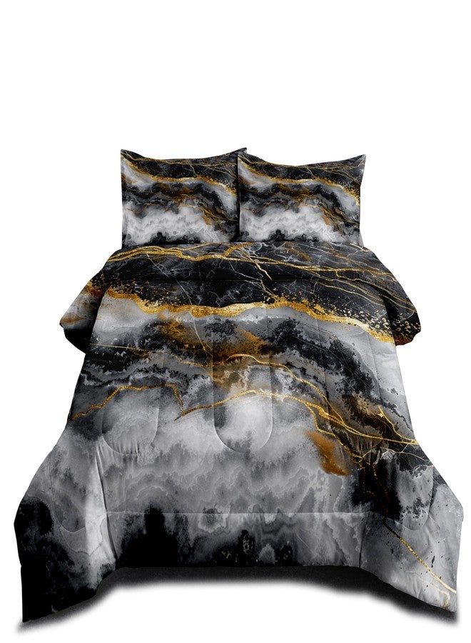 CCoutueChen Black Grey Marble Comforter Set Queen Size Gold Glitter Marbling Bedding for Kids Teens Adult Bedroom Watercolor Grey Bedding Comforter Sets Modern Marble Aesthetic Down Comforter - Image 3
