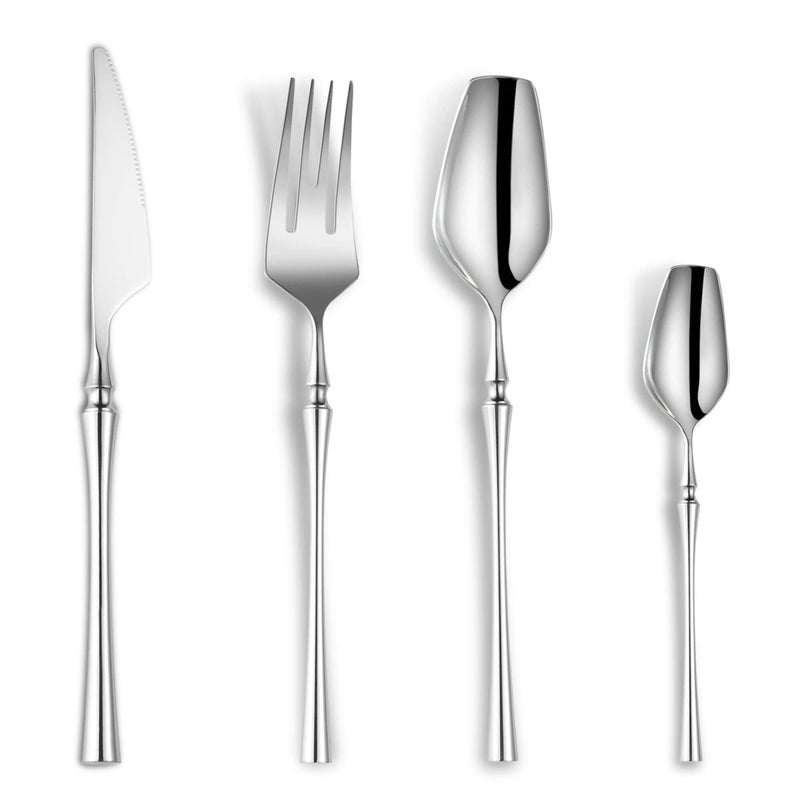 Lemeya 24Piece Silverware Set for 6Modern 1810 Stainless Steel Flatware SetUnique Rustic Cutlery Utensils SetSpoon and Fork Set for Home RestaurantWeddingMirror PolishedDishwasher Safe