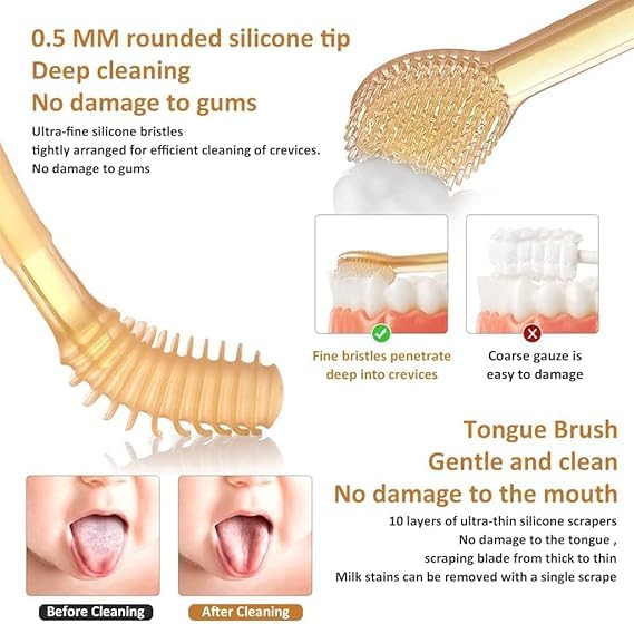 GAMAHA Soft Silicone Baby Oral Cleaning Brush, 2-in-1 Toothbrush and Tongue Cleaner, BPA-Free, 6-24 Months, With Storage Box - Image 4