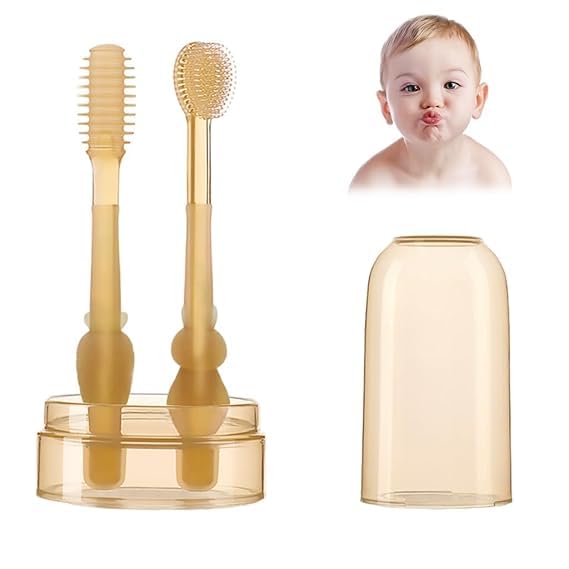 GAMAHA Soft Silicone Baby Oral Cleaning Brush, 2-in-1 Toothbrush and Tongue Cleaner, BPA-Free, 6-24 Months, With Storage Box - Image 1