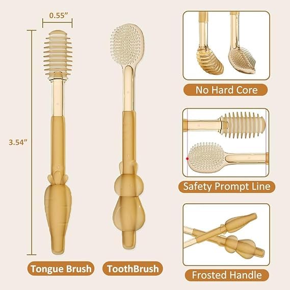 GAMAHA Soft Silicone Baby Oral Cleaning Brush, 2-in-1 Toothbrush and Tongue Cleaner, BPA-Free, 6-24 Months, With Storage Box - Image 2