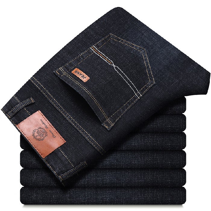 2023 special wholesale jeans mens stretch straight Denim business waist plus size trousers men a generation of hair Black