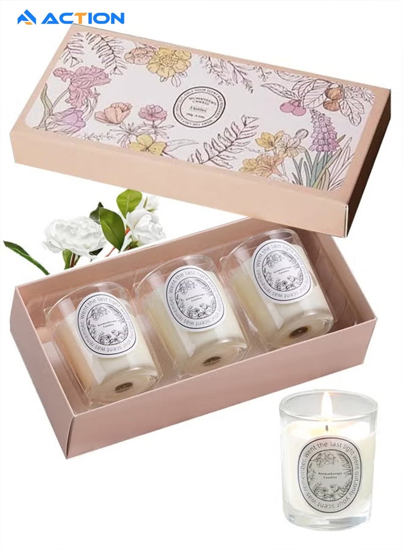 أكشن مجموعة من 3 شموع معطرة، ثلاث روائح مختلفة، اللون: أبيض - Image 1