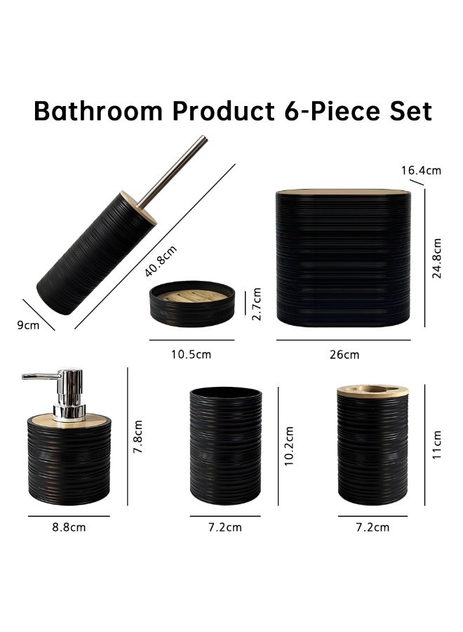 UrbanEssentia 6-Piece Bathroom Accessories Set – Premium Bamboo Bathroom Organizer with Trash Can, Soap Dispenser, Toothbrush Holder, Soap Dish, Tumbler & Toilet Brush – Modern Bathroom Décor - Image 2