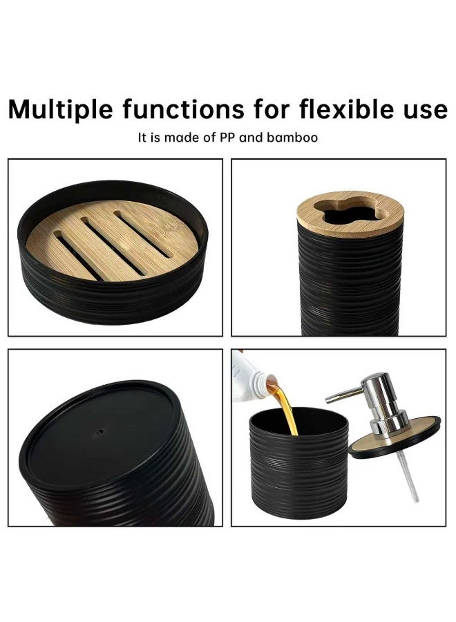 UrbanEssentia 6-Piece Bathroom Accessories Set – Premium Bamboo Bathroom Organizer with Trash Can, Soap Dispenser, Toothbrush Holder, Soap Dish, Tumbler & Toilet Brush – Modern Bathroom Décor - Image 4