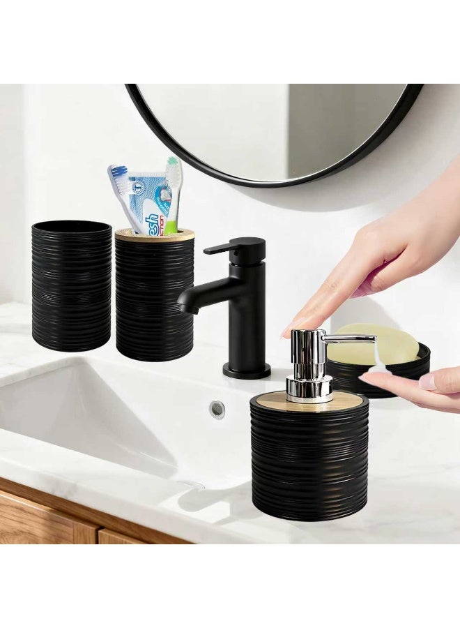 UrbanEssentia 6-Piece Bathroom Accessories Set – Premium Bamboo Bathroom Organizer with Trash Can, Soap Dispenser, Toothbrush Holder, Soap Dish, Tumbler & Toilet Brush – Modern Bathroom Décor - Image 5