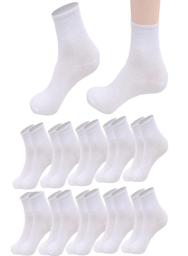 RICHBULL 10 Pairs Thin Mini Crew Socks for Men & Women, Breathable Casual Athletic Quarter Ankle Socks (White) - Image 1