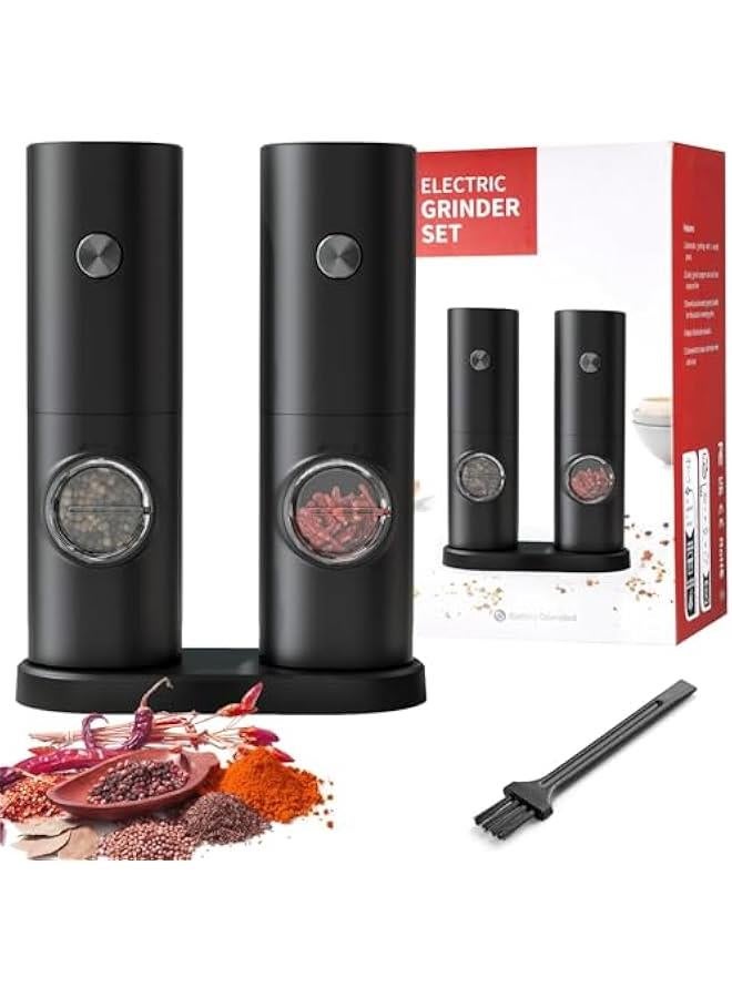 HOOKOR Premium Electric Salt and Pepper Grinder Set - Adjustable Coarseness, Battery Powered with LED Light, One Hand Automatic Operation, 2 Pack - Image 1