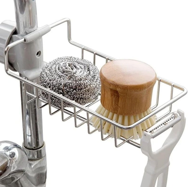 FLOPRO Kitchen Sink Stainless Steel Faucet Sponge Holder Soap and Scrubber Holder Adjusting Holder - Image 1
