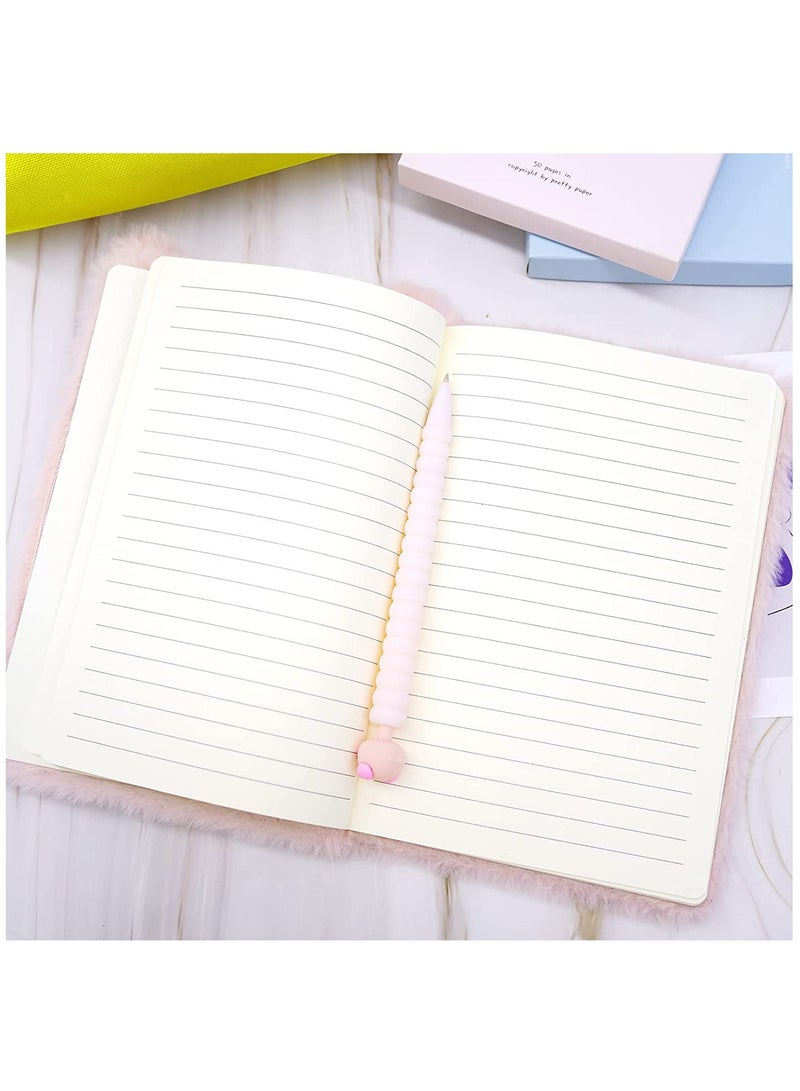 SOLARAE Plush Cat Diary Notebook, Cute Fluffy Pink Cat Journal Set for Kids Girls Secret Diaries Writing and Drawing,Office Supplies,160 Pages - Image 4