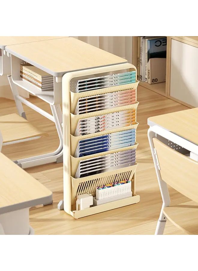 3 Tier Cream White Mobile Storage Cabinet With Casters Space Saving Bookcase Organizer - Image 2