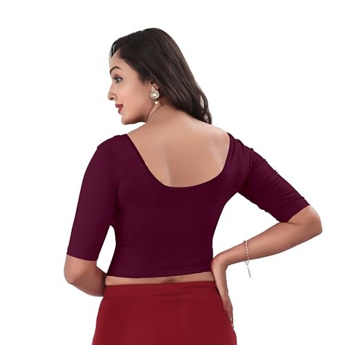DESI GIRL Neck Cotton Lycra Regular Fit Saree Blouse for Women | Bracelet - 3/4 Sleeve Readymade Stretchy Embroidered Design Festive Blouse Perfect for Saree, Lehenga, Kurti | Wine - 44 - Image 3