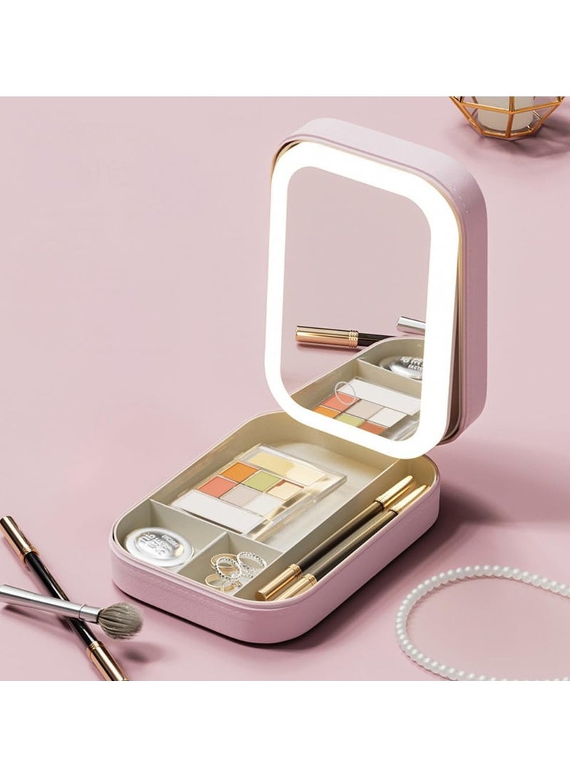 عام منظم مكياج محمول مع مرآة LED مضيئة، حقيبة سفر محمولة لحمل مستحضرات التجميل، منظم فنان محمول مع فواصل قابلة للتعديل - Image 1