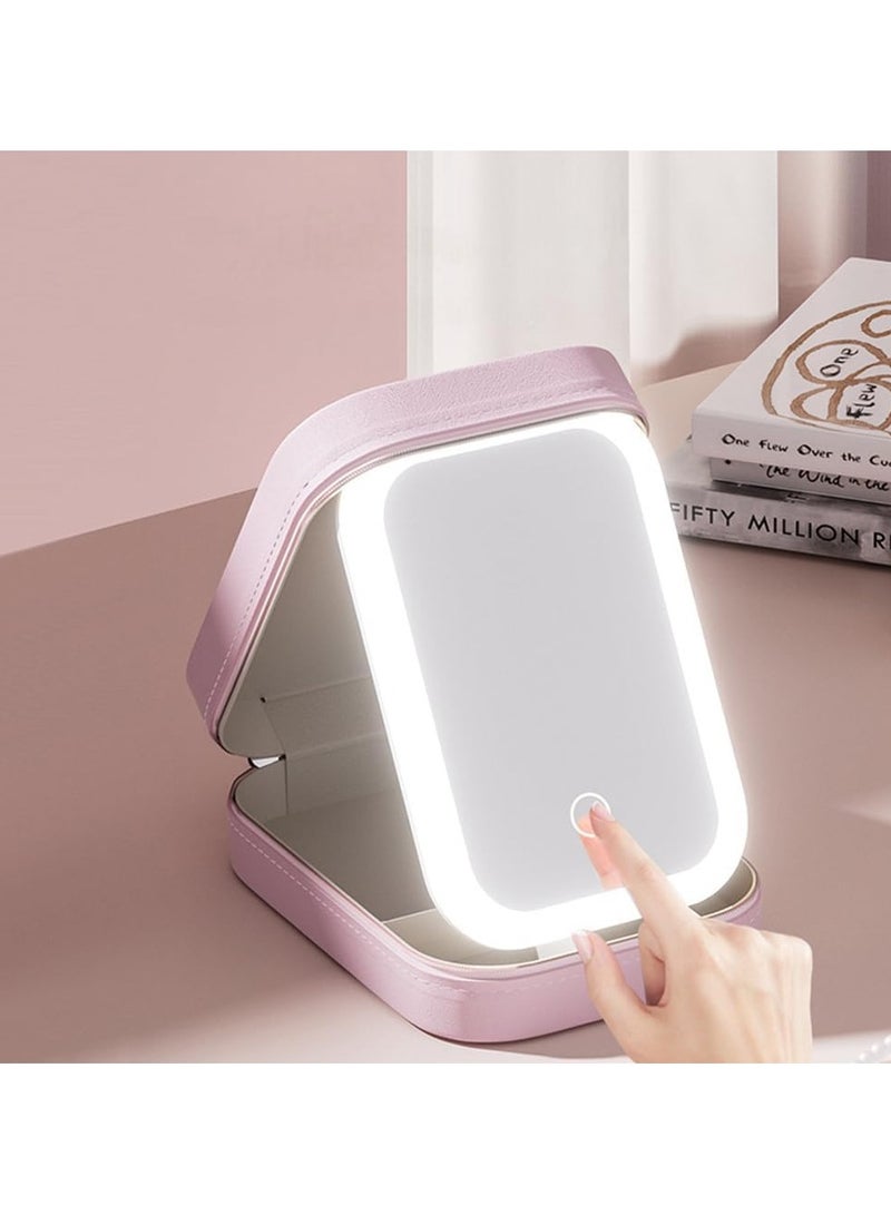 عام منظم مكياج محمول مع مرآة LED مضيئة، حقيبة سفر محمولة لحمل مستحضرات التجميل، منظم فنان محمول مع فواصل قابلة للتعديل - Image 2