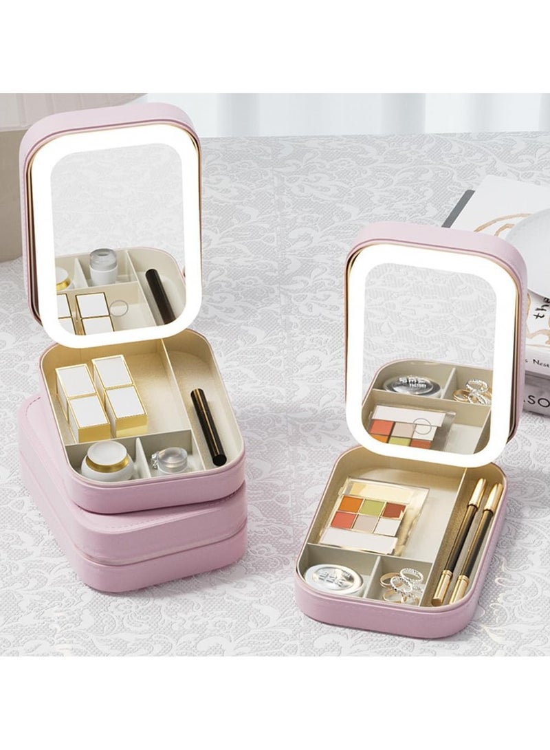 عام منظم مكياج محمول مع مرآة LED مضيئة، حقيبة سفر محمولة لحمل مستحضرات التجميل، منظم فنان محمول مع فواصل قابلة للتعديل - Image 4