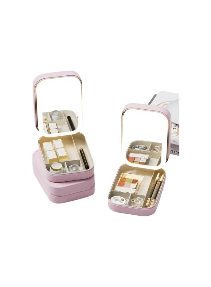 عام منظم مكياج محمول مع مرآة LED مضيئة، حقيبة سفر محمولة لحمل مستحضرات التجميل، منظم فنان محمول مع فواصل قابلة للتعديل - Image 3