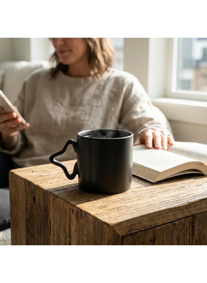 Home Pro Matte Black Coffee Mug with Unique Sculpted Handle – Modern Minimalist Tea Cup, Stylish Drinkware for Home & Office - Image 3