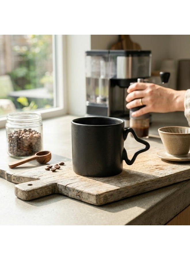 Home Pro Matte Black Coffee Mug with Unique Sculpted Handle – Modern Minimalist Tea Cup, Stylish Drinkware for Home & Office - Image 4