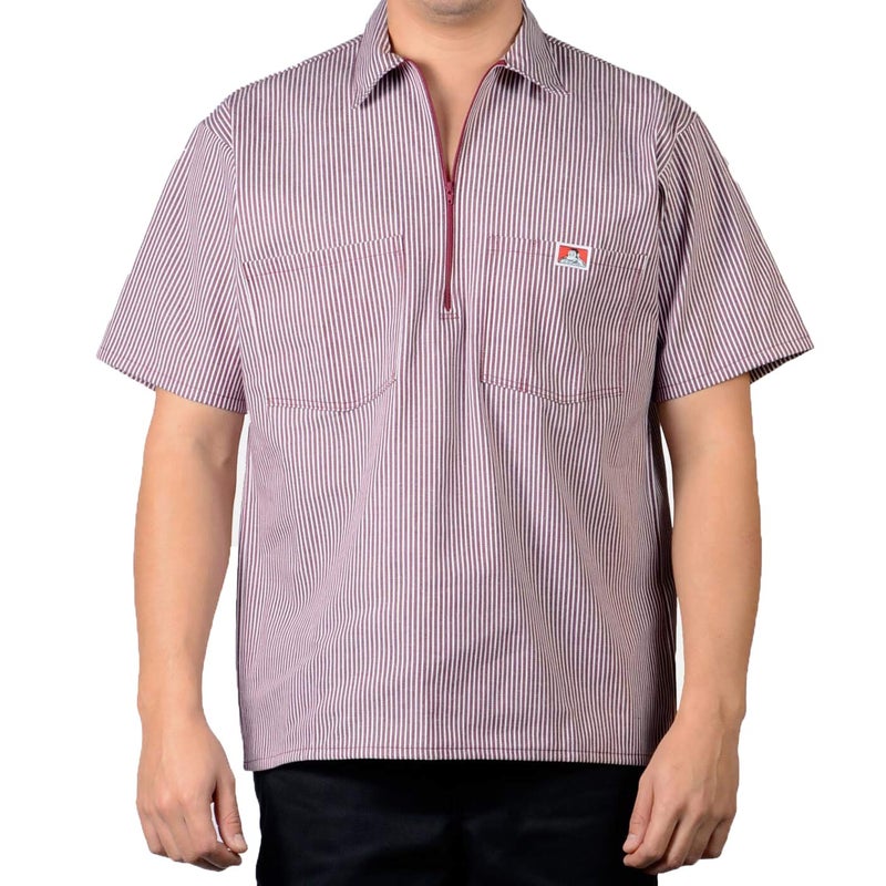 Ben Davis Short Sleeve 1/2 Zip Shirt 174 Burgundy Stripe X-Large - Image 2